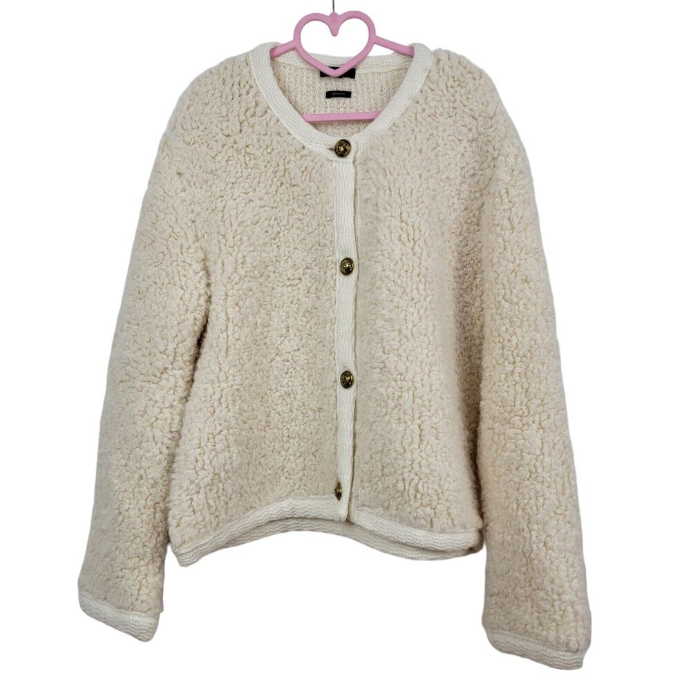 Massimo Dutti Cream Bouclé Alpaca Wool Cardigan Ivory Womens Size Large Buttons